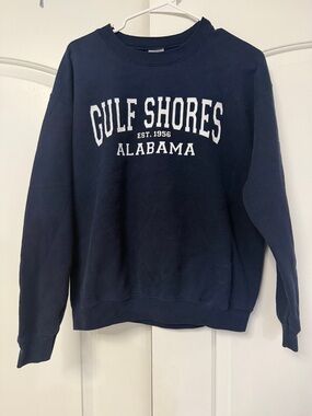 Gildan Navy Crewneck Sweatshirt with White 'Gulf Shores Alabama' Text
